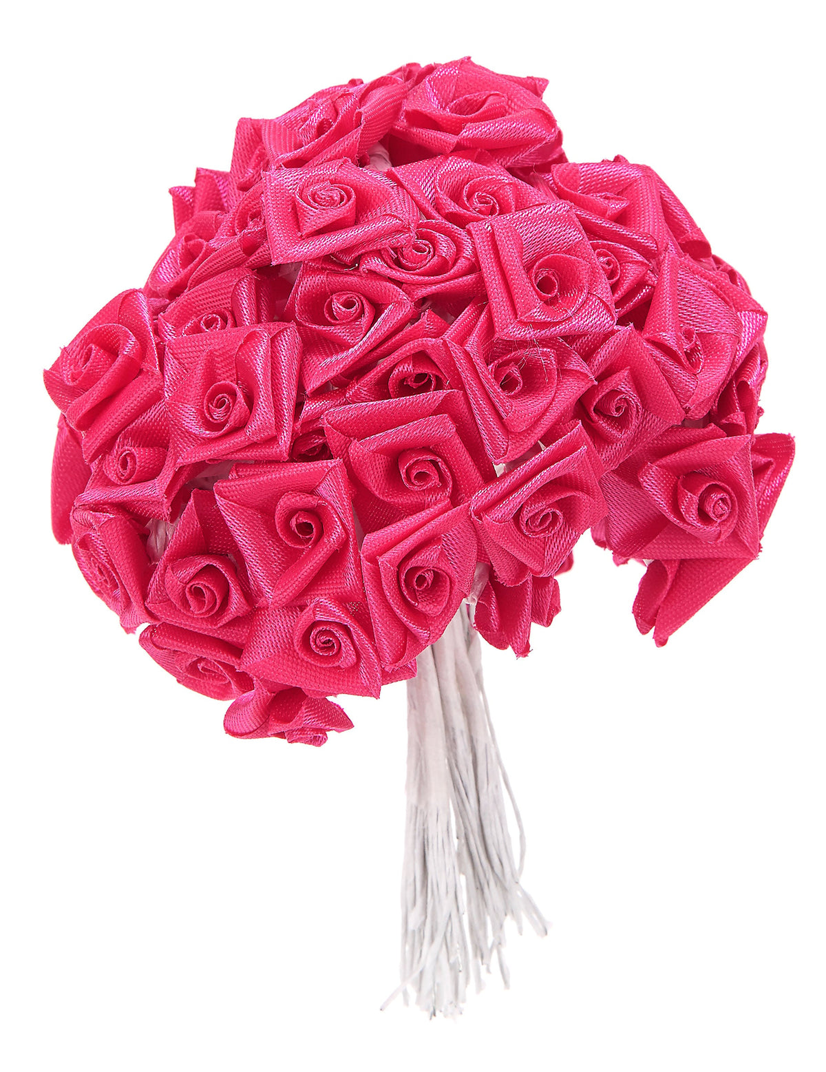 Mini roses en satin pour mariage fuchsia sur tige