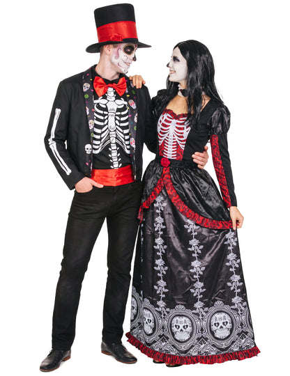 Fato de casal mexicano Dia de los Muertos adulto