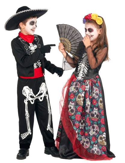Fato de casal Dia de los Muertos mexicano para criança