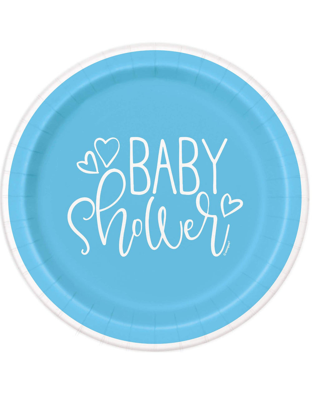 pratos de cartão Baby Shower para mesa azuis e brancos