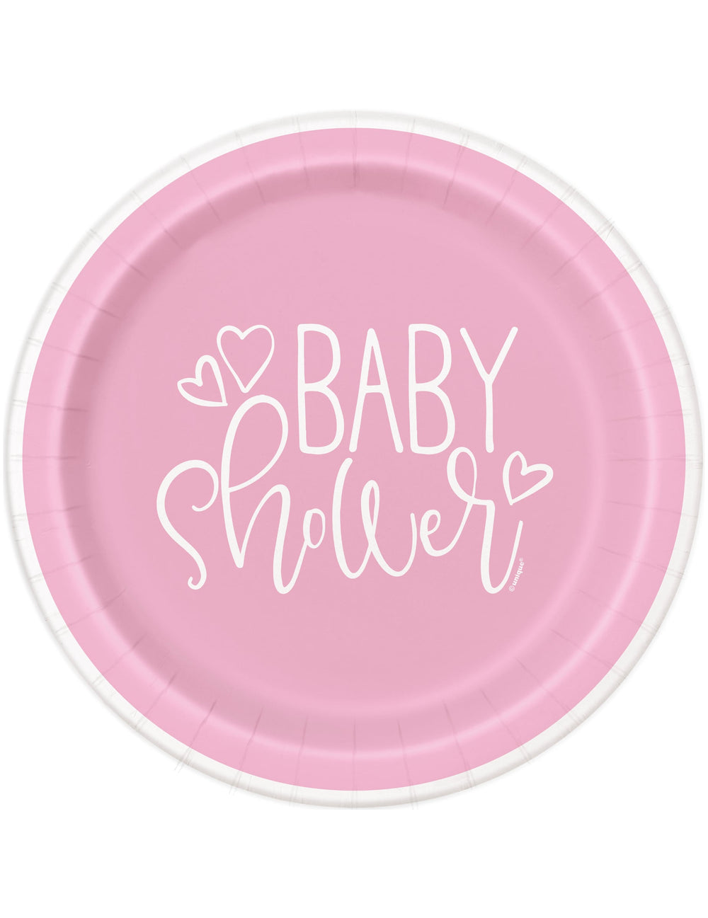 Assiettes en carton baby shower pour fille roses et blanches avec cœurs