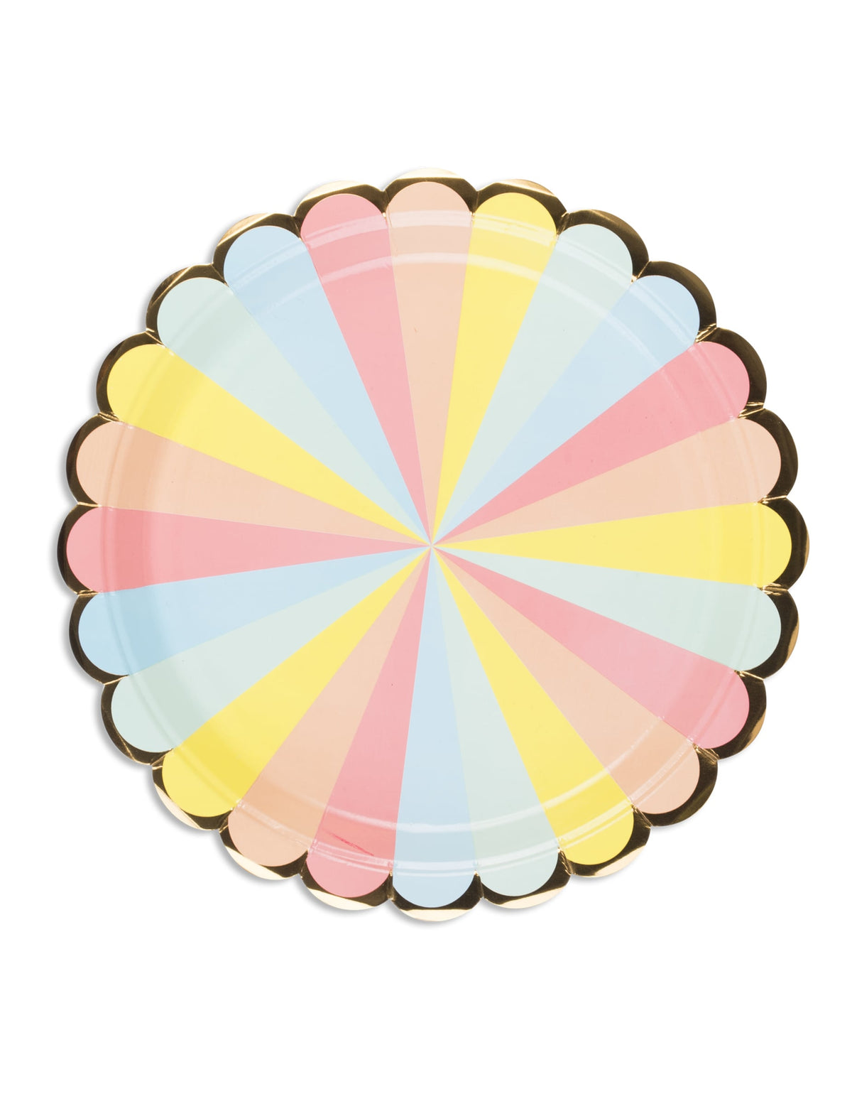 Assiettes en carton Berlingot pastel et dorure multicolores à bordure dorée festonnée