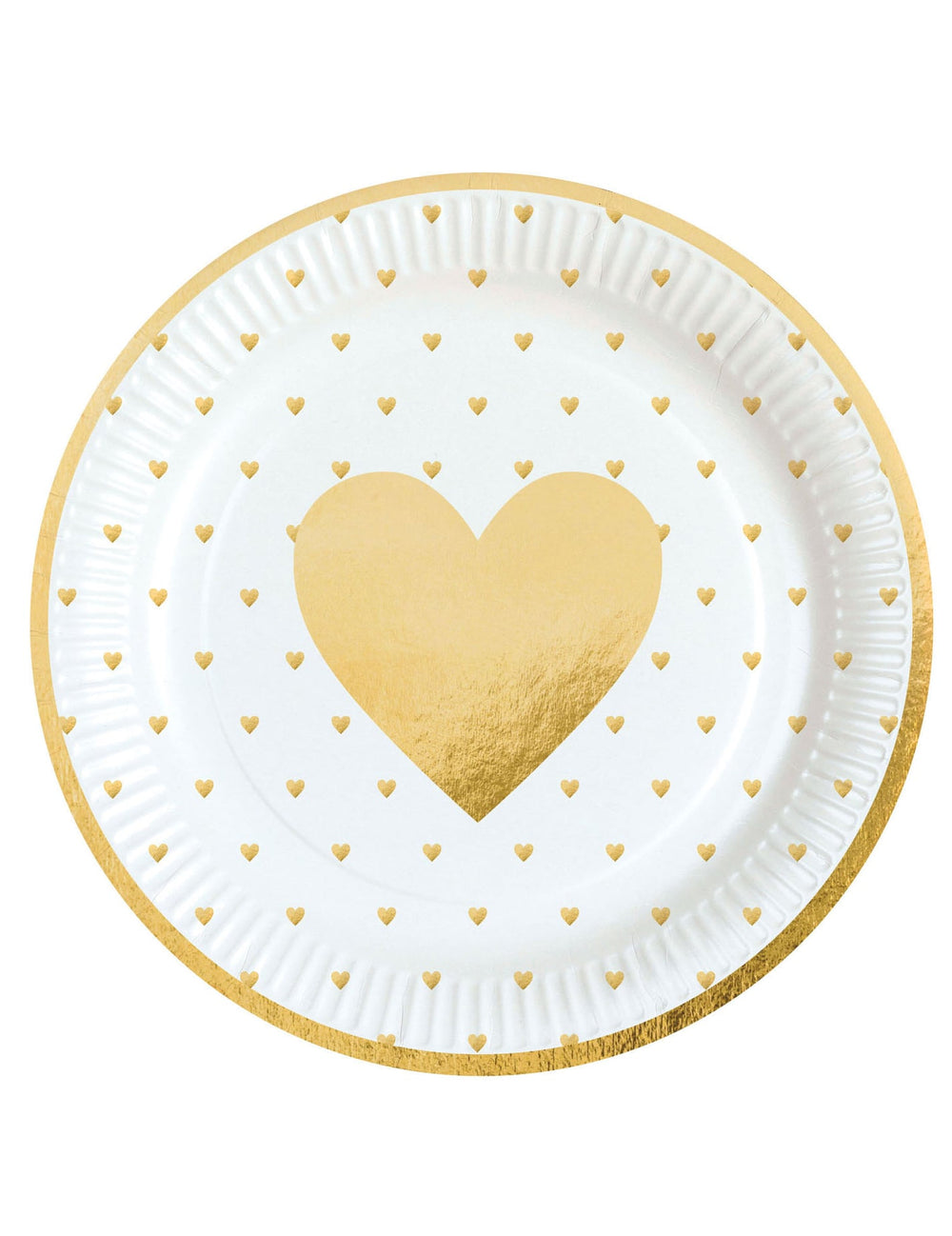 Assiettes en carton cœur d'or pour Saint Valentin blanc et or