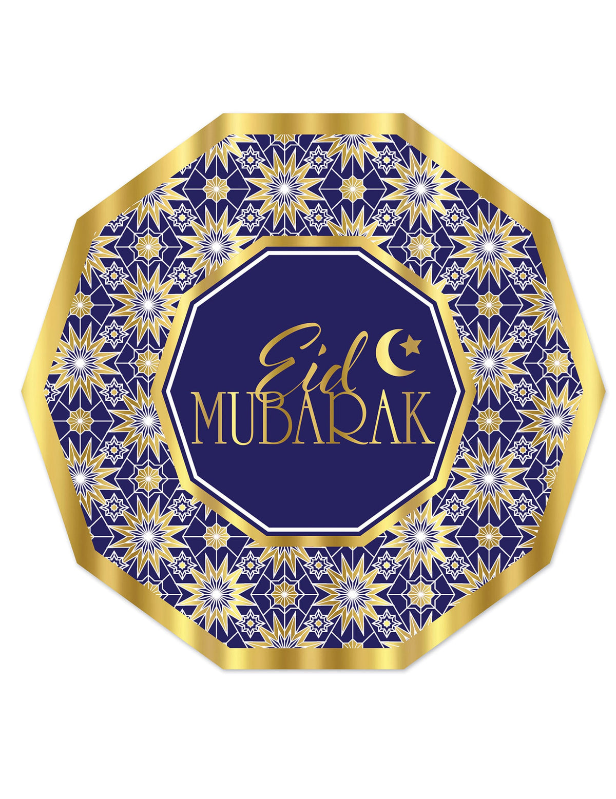 Assiettes en carton Aïd Mubarak pour fête bleues et or octogonales