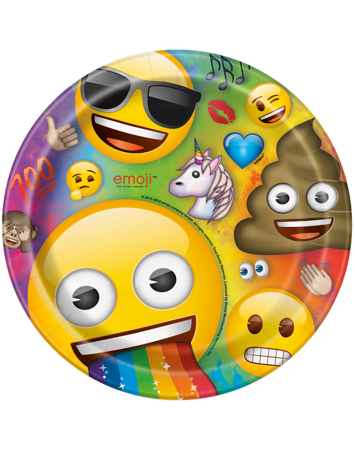 Assiettes en carton Emoji Rainbow pour fête multicolores avec motifs émojis variés