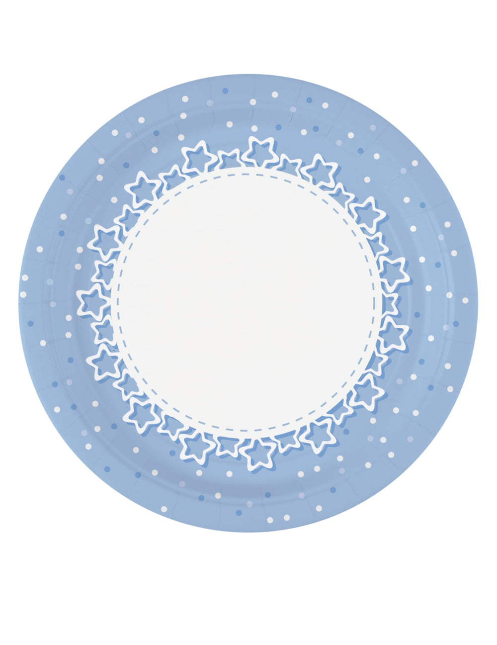 Assiettes en carton étoiles pour fête bleues à pois blancs