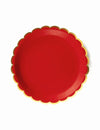 Assiettes festonnées en carton pour Noël rouges et dorées