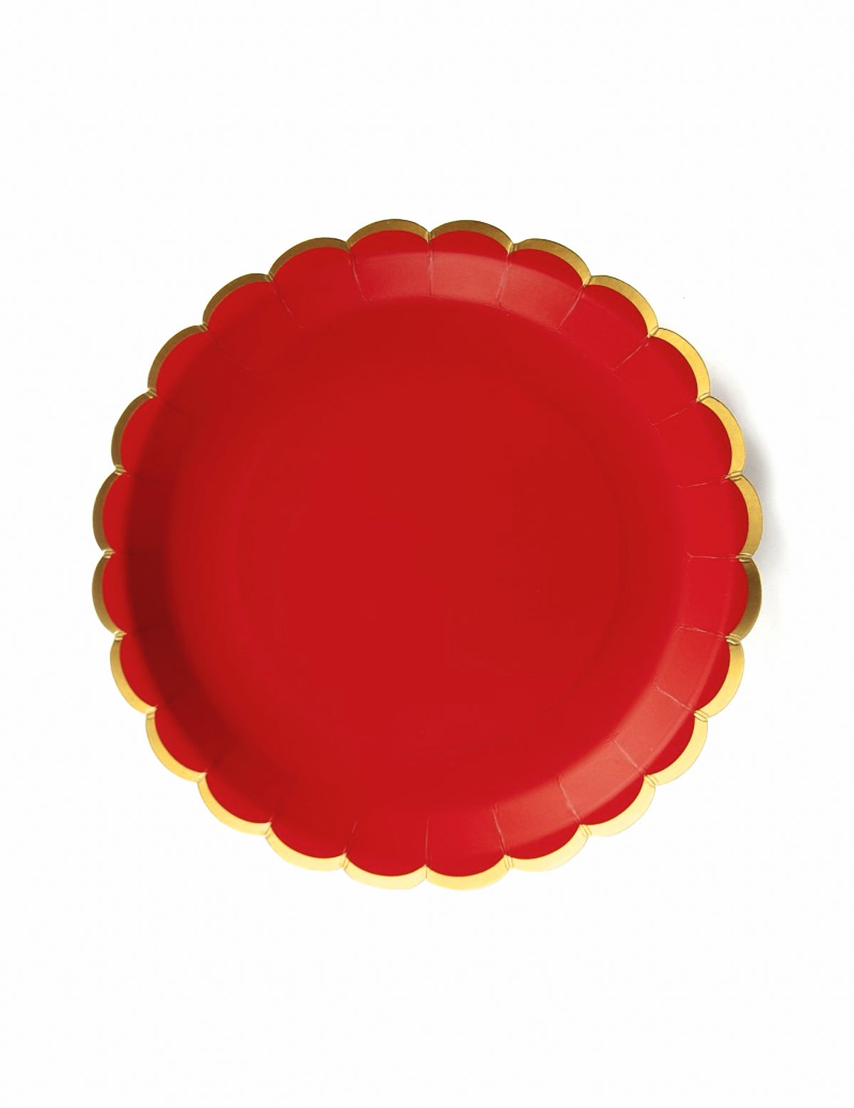 Assiettes festonnées en carton pour Noël rouges et dorées