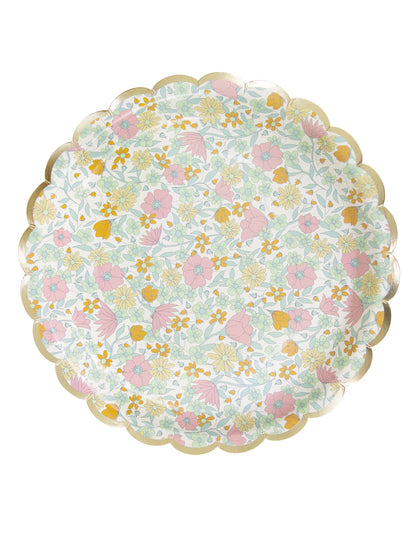 Assiettes festonnées en carton shabby à fleurs or