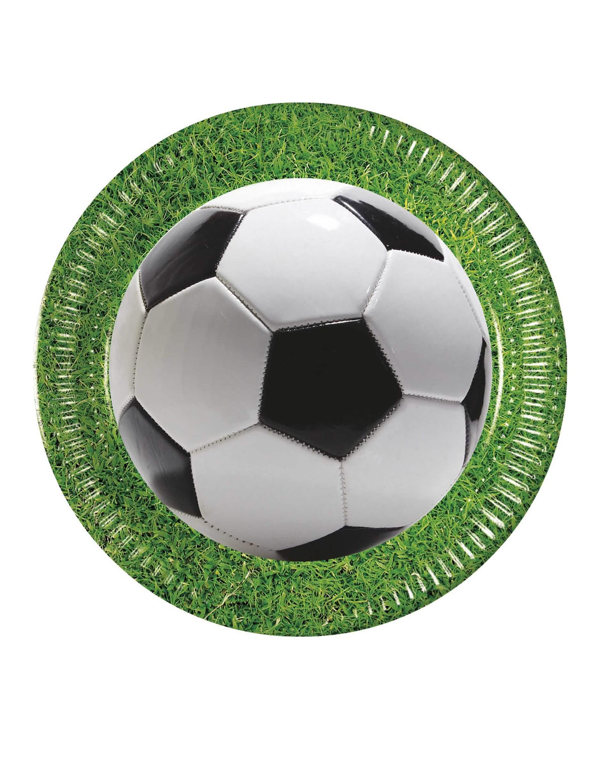 pratos de cartão festa de futebol com motivo de bola de futebol sobre relva verde