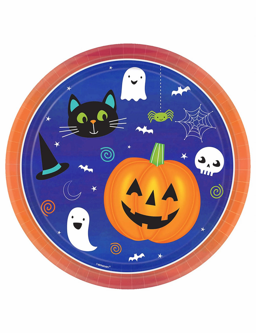 Assiettes en carton Halloween Friends bleues avec motifs citrouille et fantômes