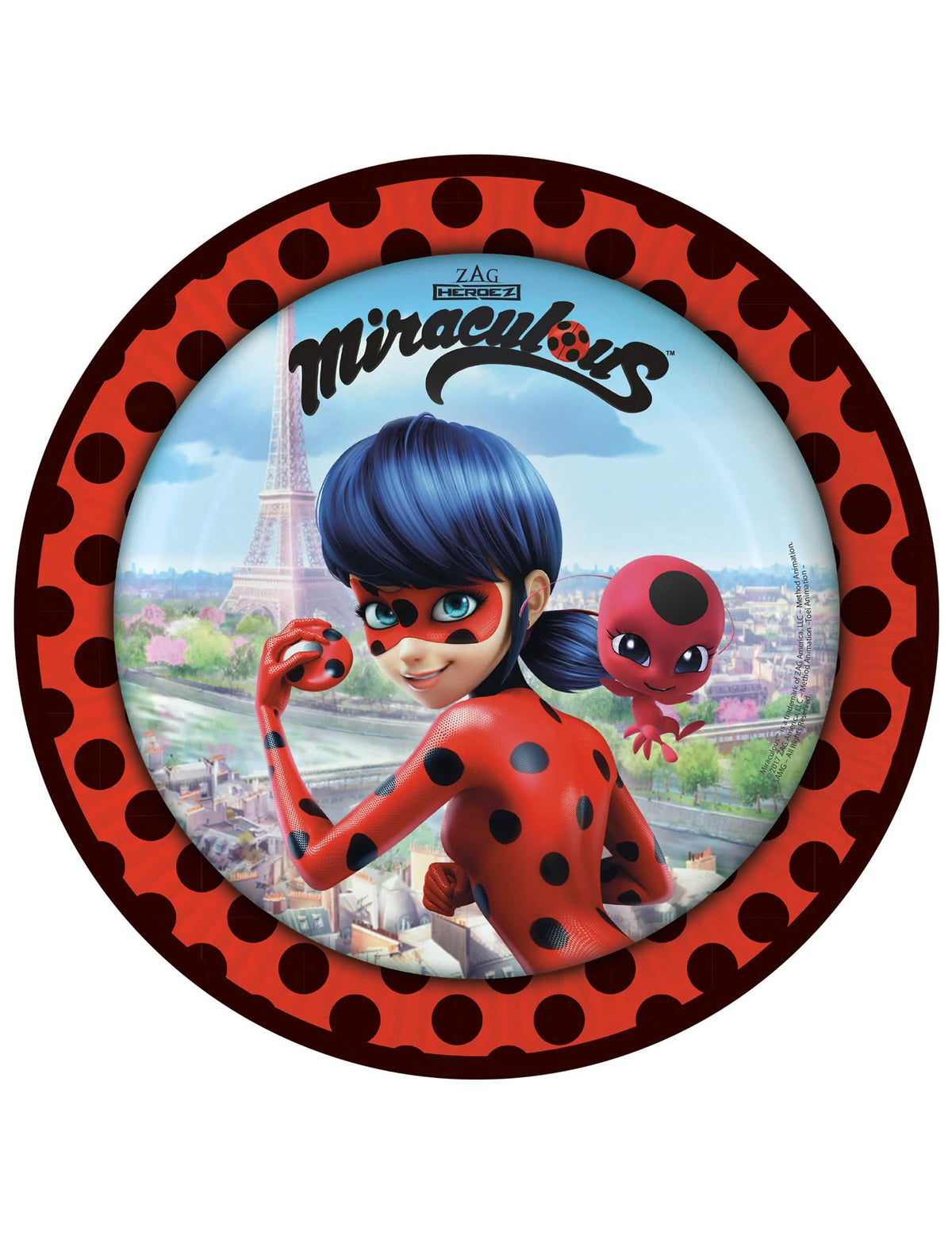 pratos de cartão Ladybug em Paris para criança vermelhos com bolinhas pretas