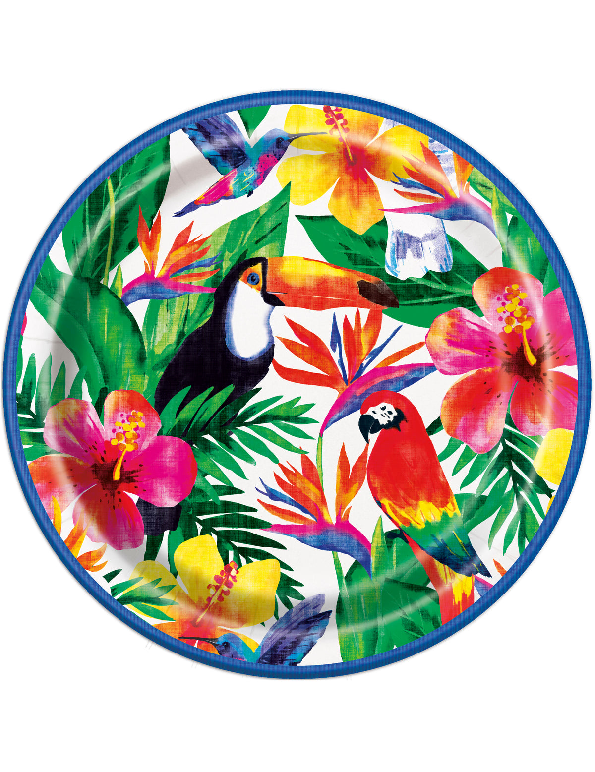 Assiettes en carton Palm Tropical Luau pour fête avec motifs oiseaux et fleurs exotiques
