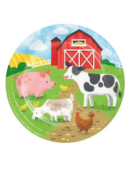 pratos de cartão pequena quinta para criança com animal multicoloridos