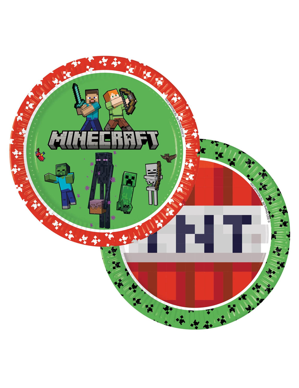 Assiettes en papier Minecraft pour enfant vert et rouge avec personnages et bloc TNT