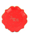 8 pratos Feliz Natal intemporal vermelho e dourado 23 cm