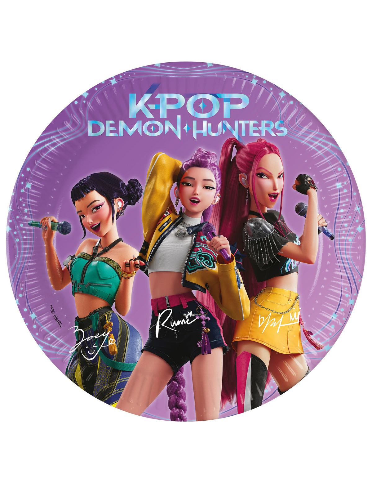 Assiette en carton K-pop Demon Hunters pour enfant violette avec personnages