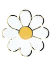 Assiettes en carton Marguerite blanches et dorées avec centre jaune
