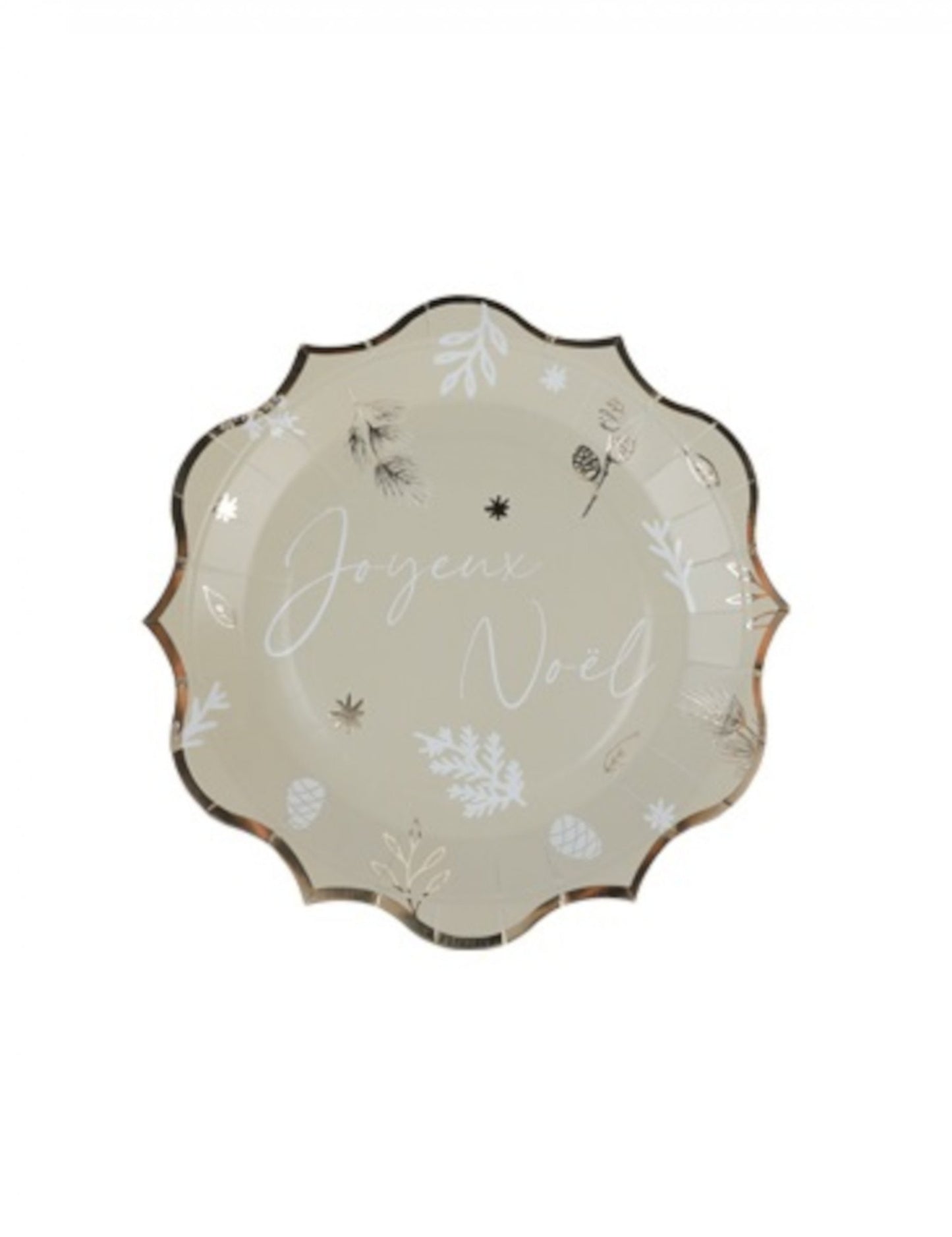 Assiettes Noël botanique pour fête vert de gris et or Joyeux Noël