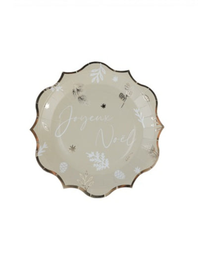 Assiettes Noël botanique pour fête vert de gris et or Joyeux Noël