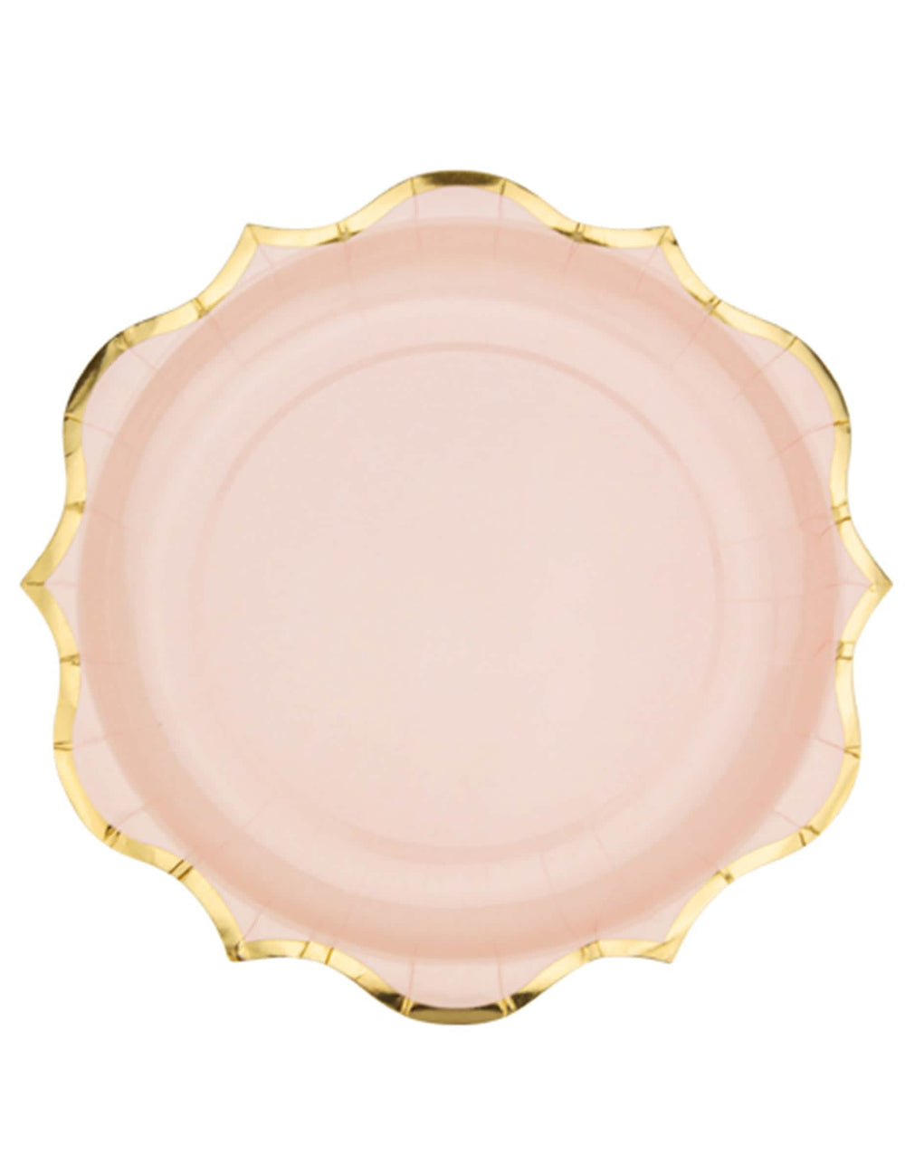 Assiettes en carton rose poudré pour fête avec bordures dorées