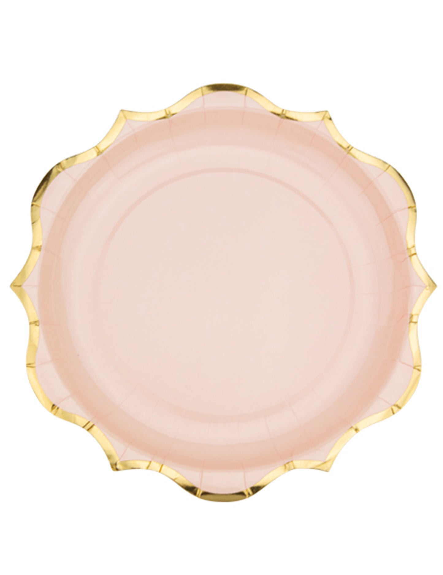 Assiettes en carton rose poudré pour fête avec bordures dorées