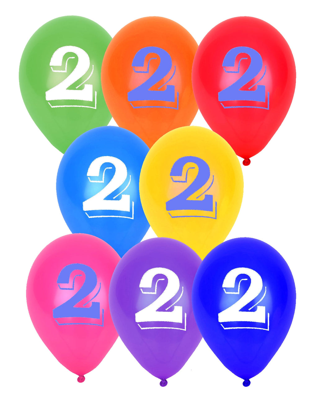 8 ballons chiffre 2 multicolores