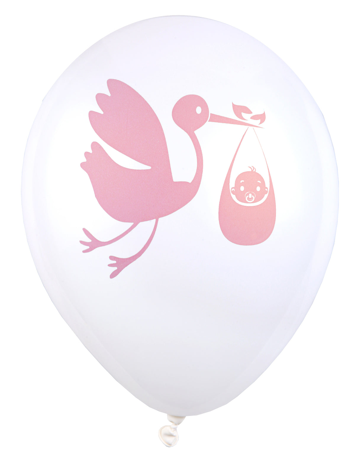 Ballons en latex motif cigogne pour baby shower blanc et rose