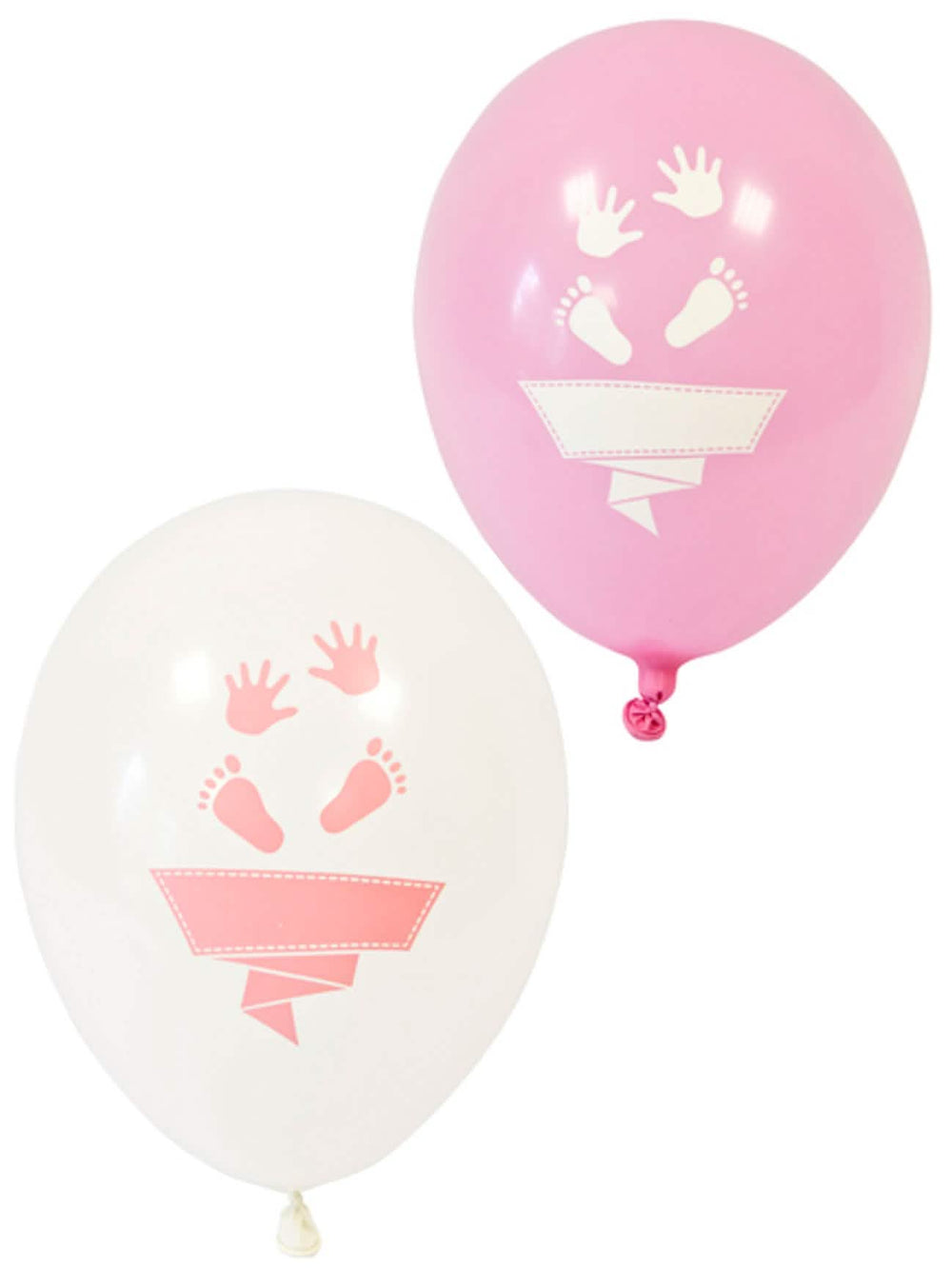 balões em latex pés e mãos para baby shower brancos e rosas