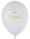 Ballons en latex Vive la retraite pour décoration blanc et or métallisé