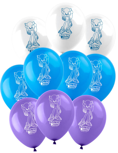 Ballons latex Sonic Prime pour anniversaire blancs bleus et violets
