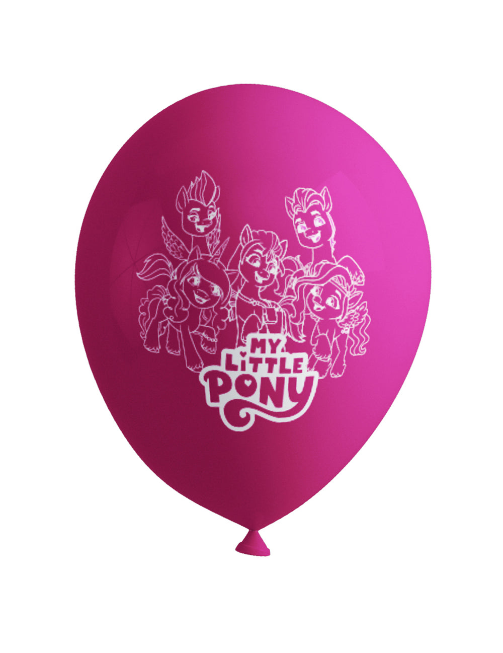 Gros plan sur le motif blanc du ballon rose des 8 ballons My Little Pony