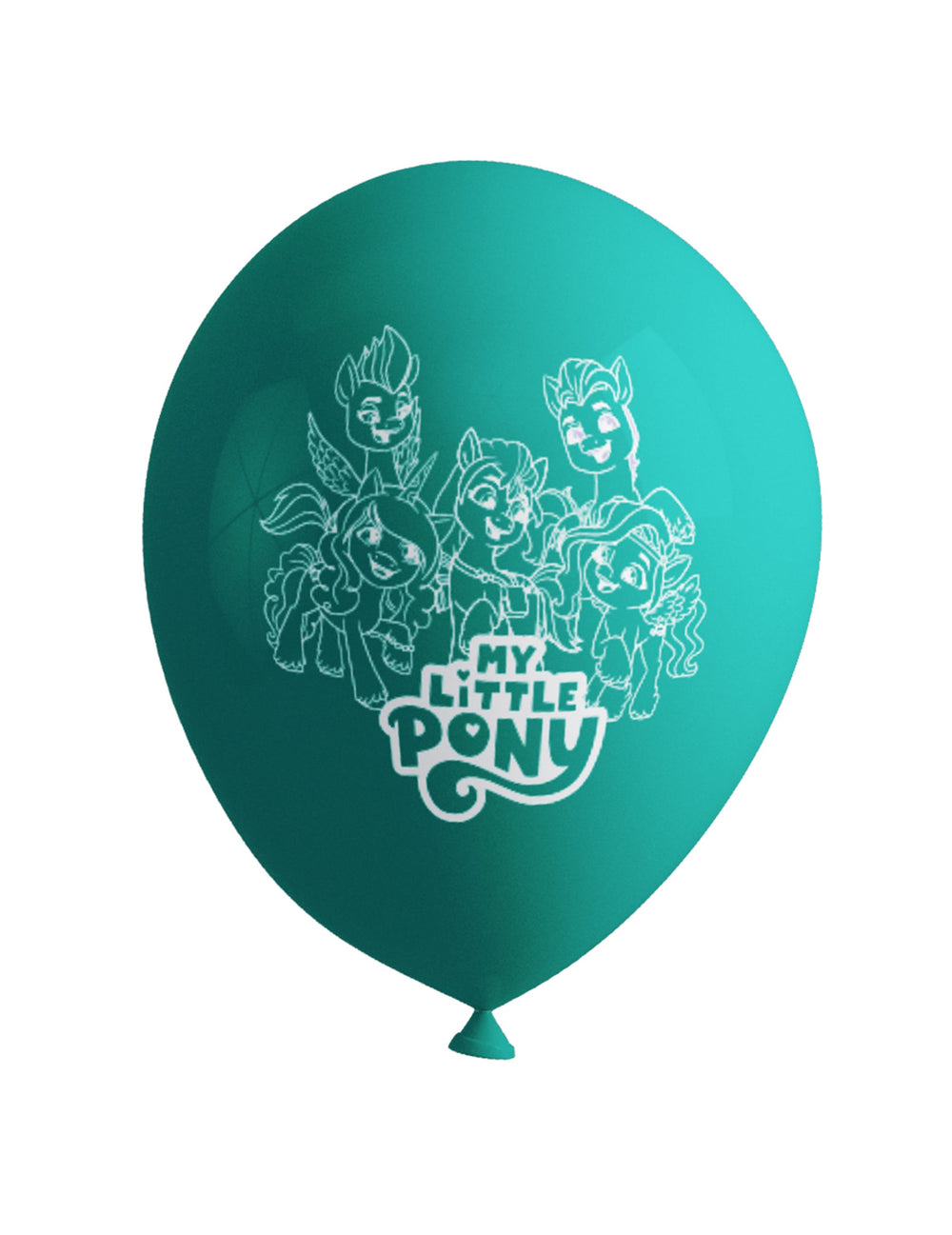 Gros plan sur le motif blanc du ballon turquoise des 8 ballons My Little Pony