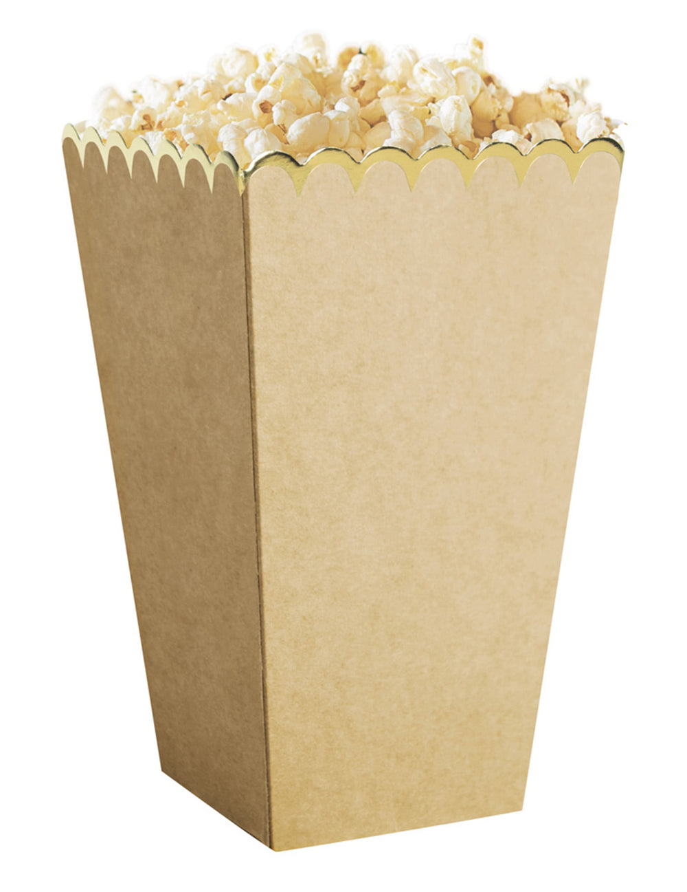 Boîtes à pop corn kraft et or pour fête kraft avec bordure dorée festonnée