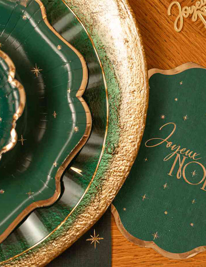 8 tigelas de Natal atemporal verde-inglês e dourado 13,5 cm