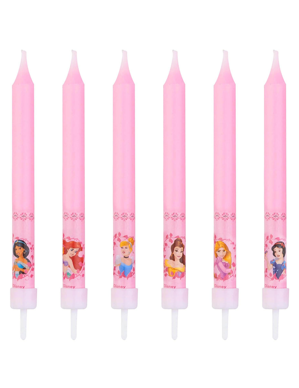 Vista da embalagem das velas de aniversário princesas Disney