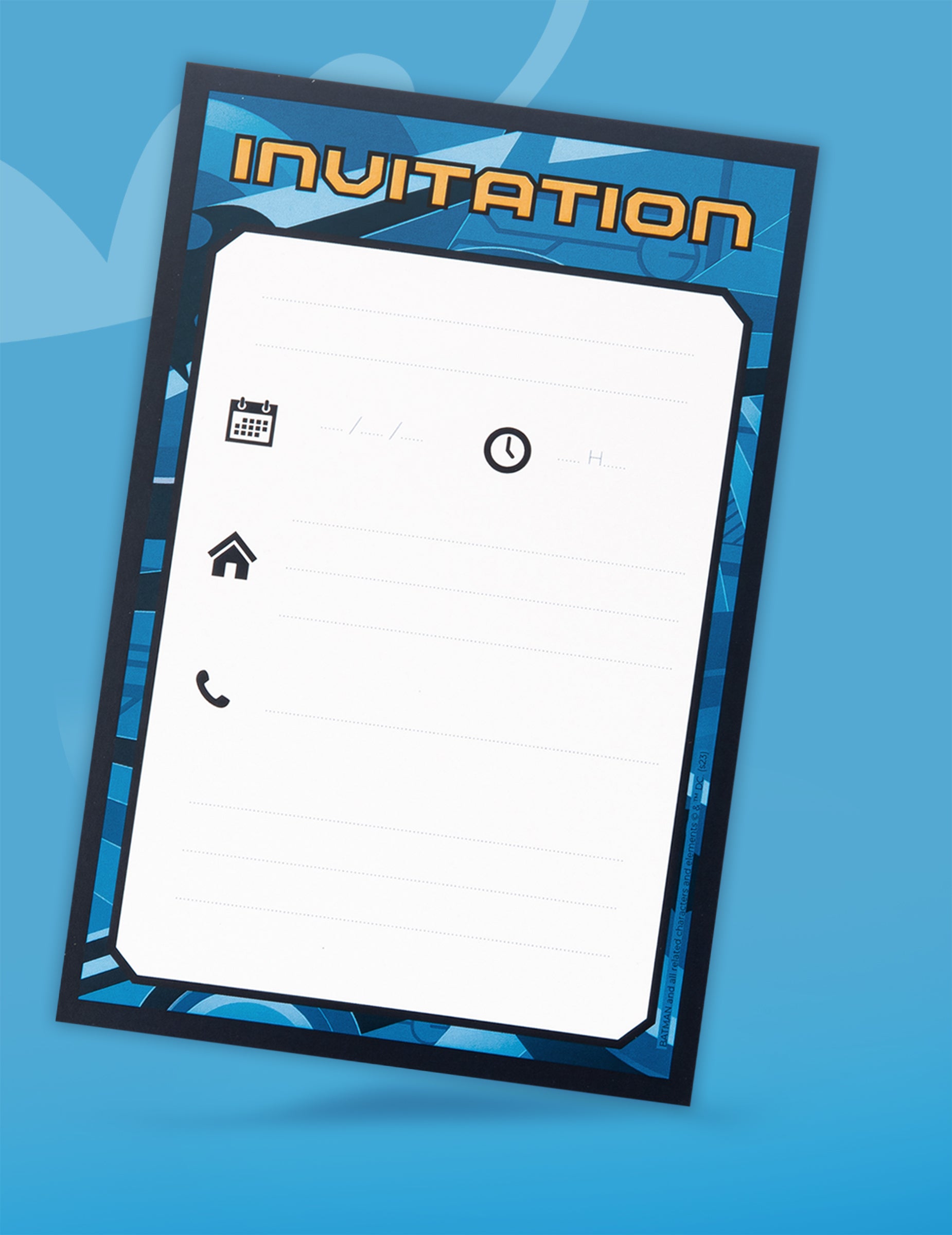 Vue du verso de la carte des Cartes d'invitation avec enveloppes Batman
