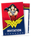 Cartes d'invitation avec enveloppes Wonder Woman pour enfant rouge et bleue