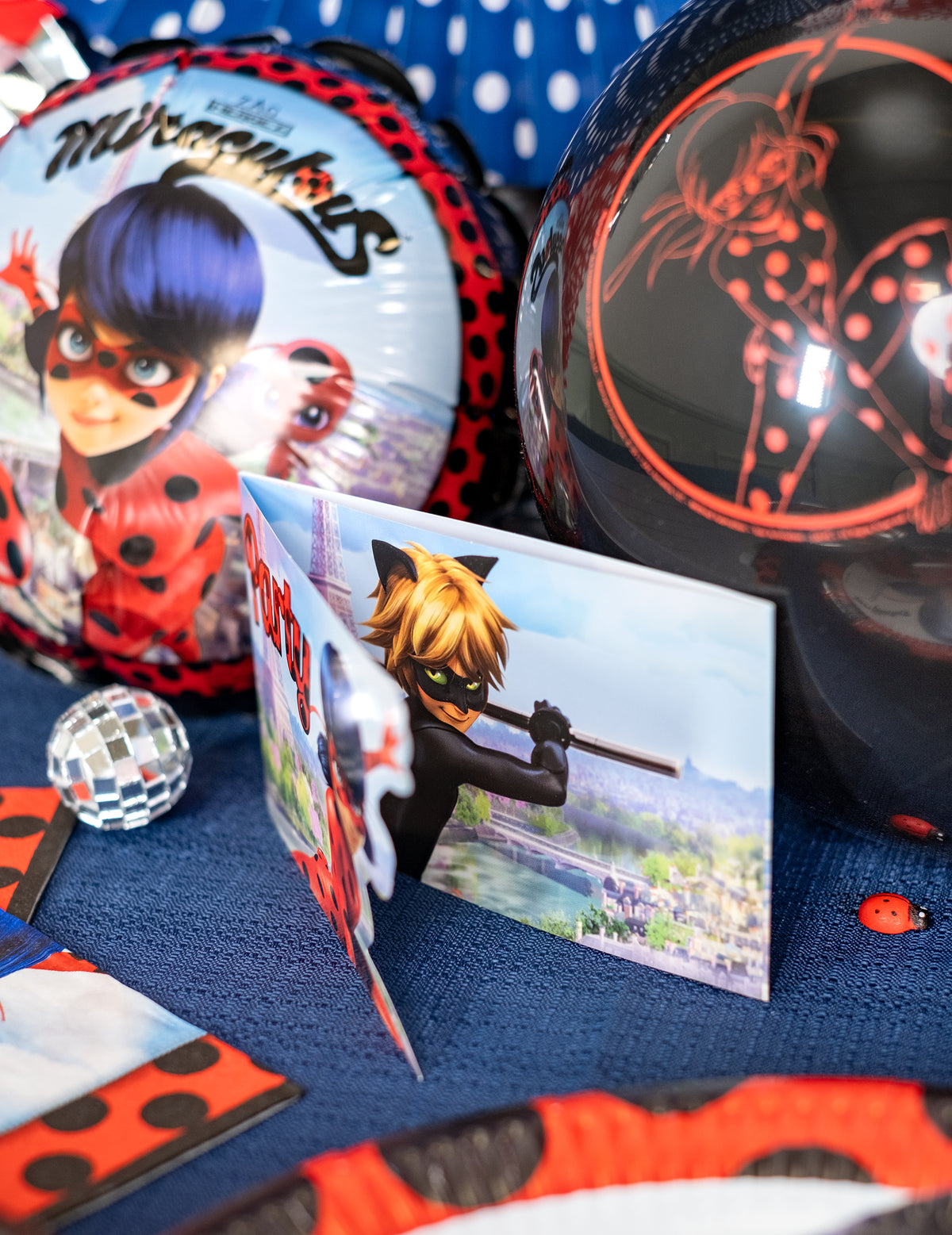 Détail de l'illustration de Chat Noir sur les Cartons d'invitation Party avec enveloppes Ladybug