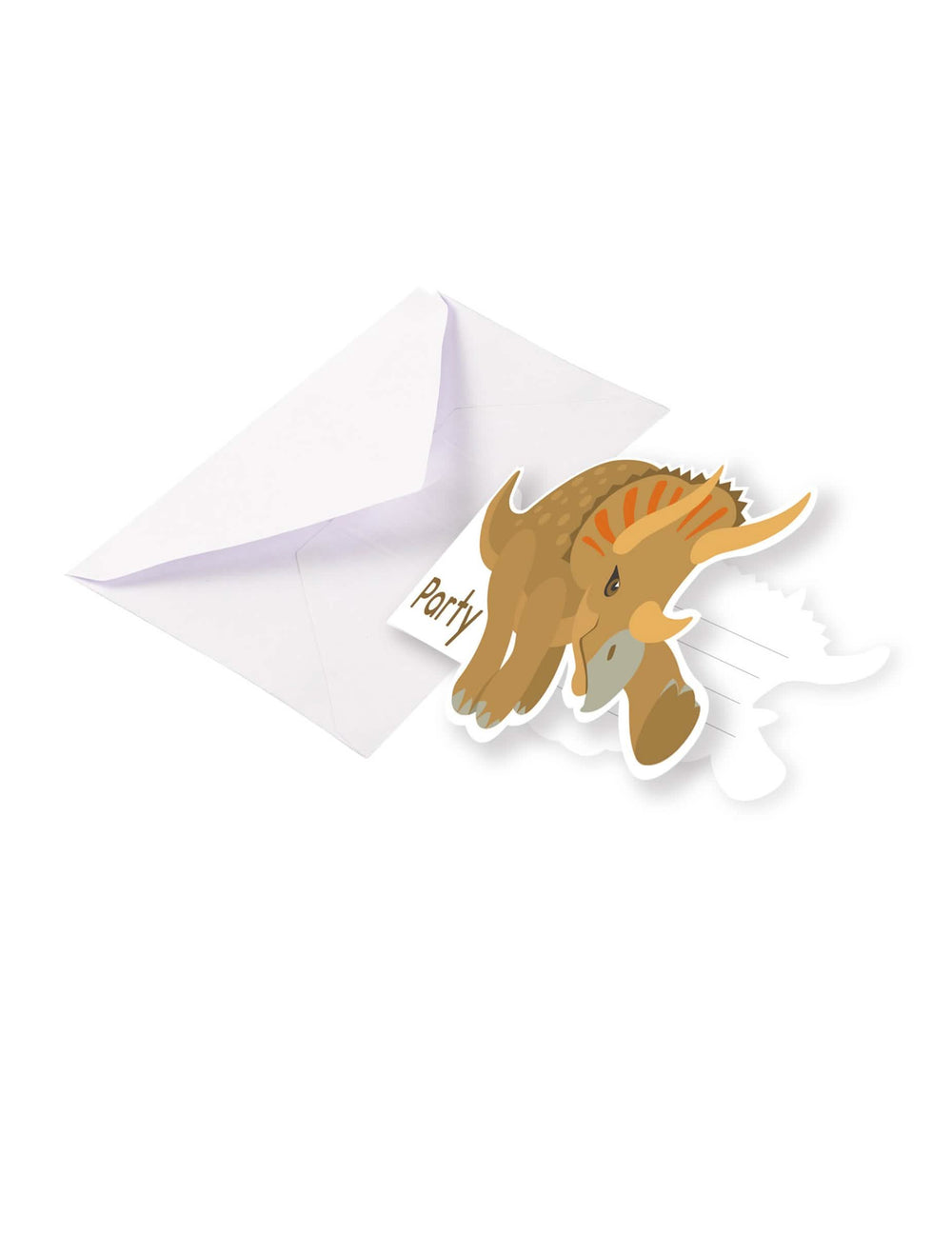 Cartões de convite com envelopes grandes dinossauros triceratops castanho e cor de laranja