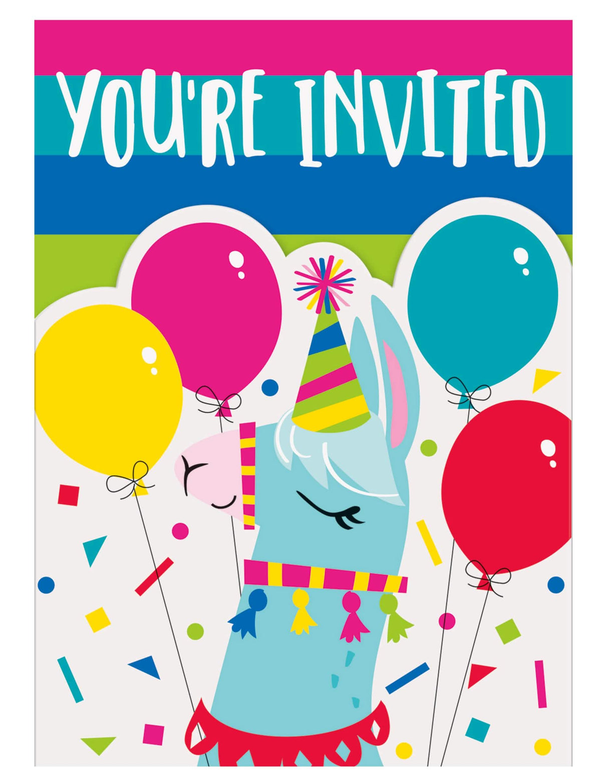 Cartons d'invitation lama pour enfant multicolore avec ballons