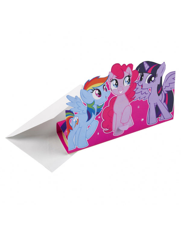 Cartons d'invitation My Little Pony pour enfant roses avec personnages multicolores