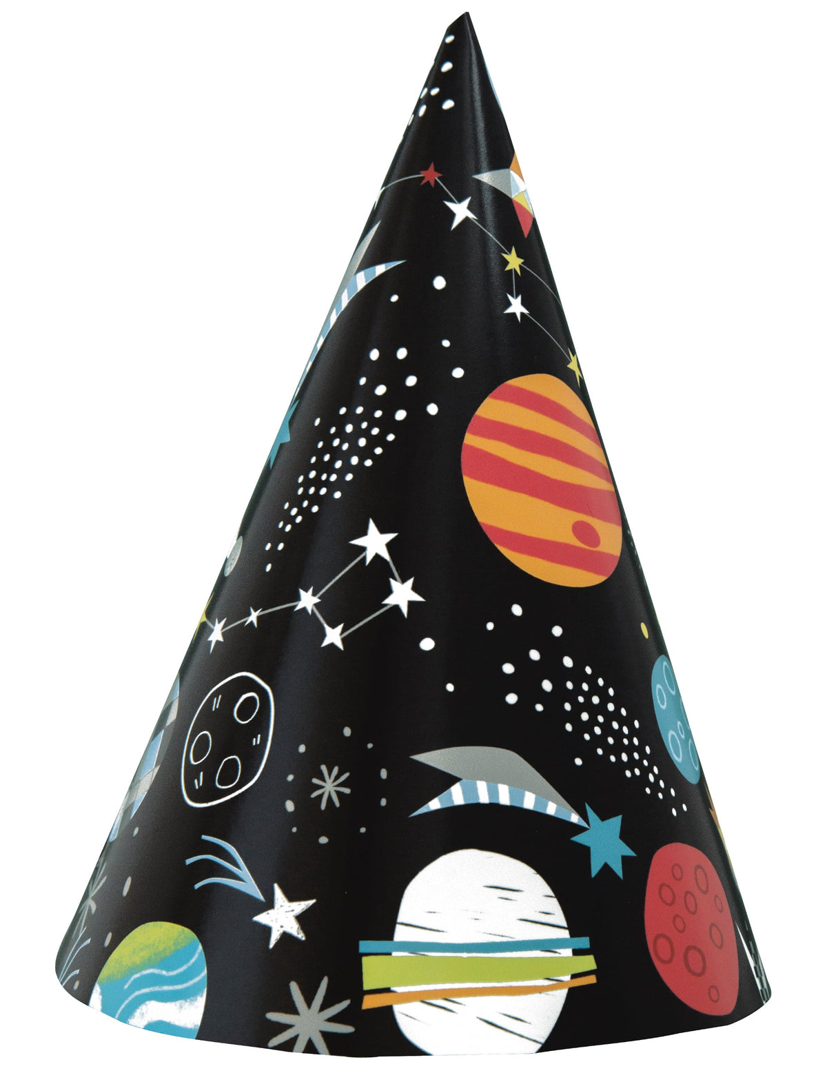 Chapeau de fête univers pour enfant noir avec motifs planètes et étoiles