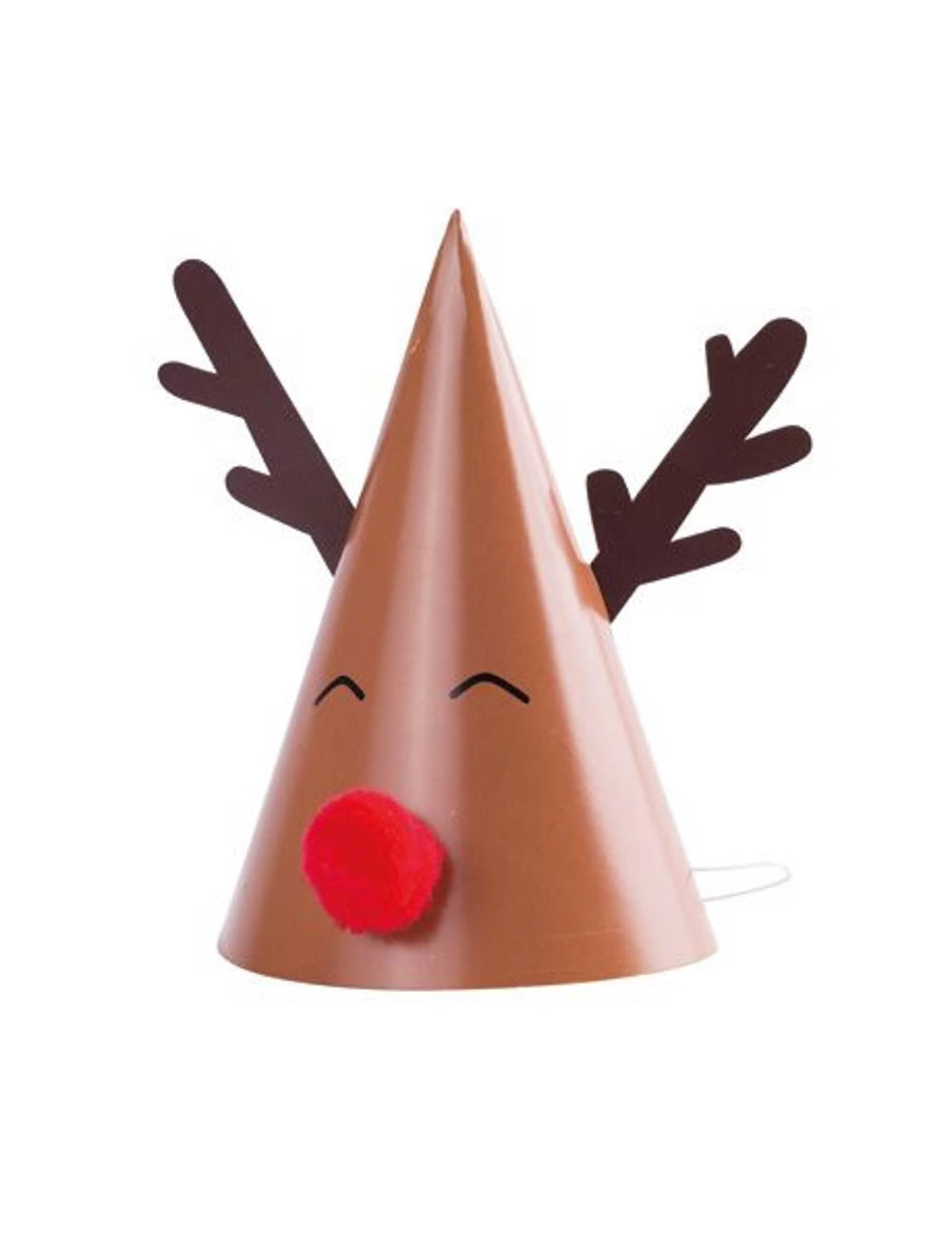 Colocação numa mesa do chapéu de cartolina Rudolph para natal