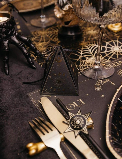 8 recipientes Cosmic Spirit em papel preto e dourado 8,5 x 6,7 cm