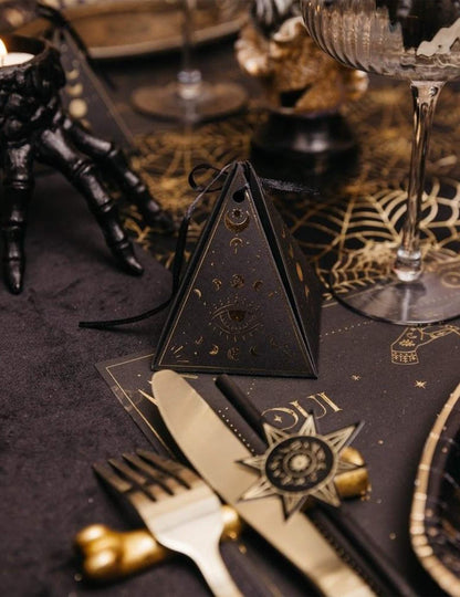8 recipientes Cosmic Spirit em papel preto e dourado 8,5 x 6,7 cm