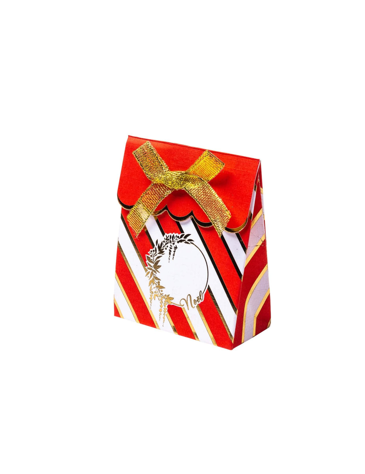 Contenção em cartão para natal vermelho e branco com laço dourado