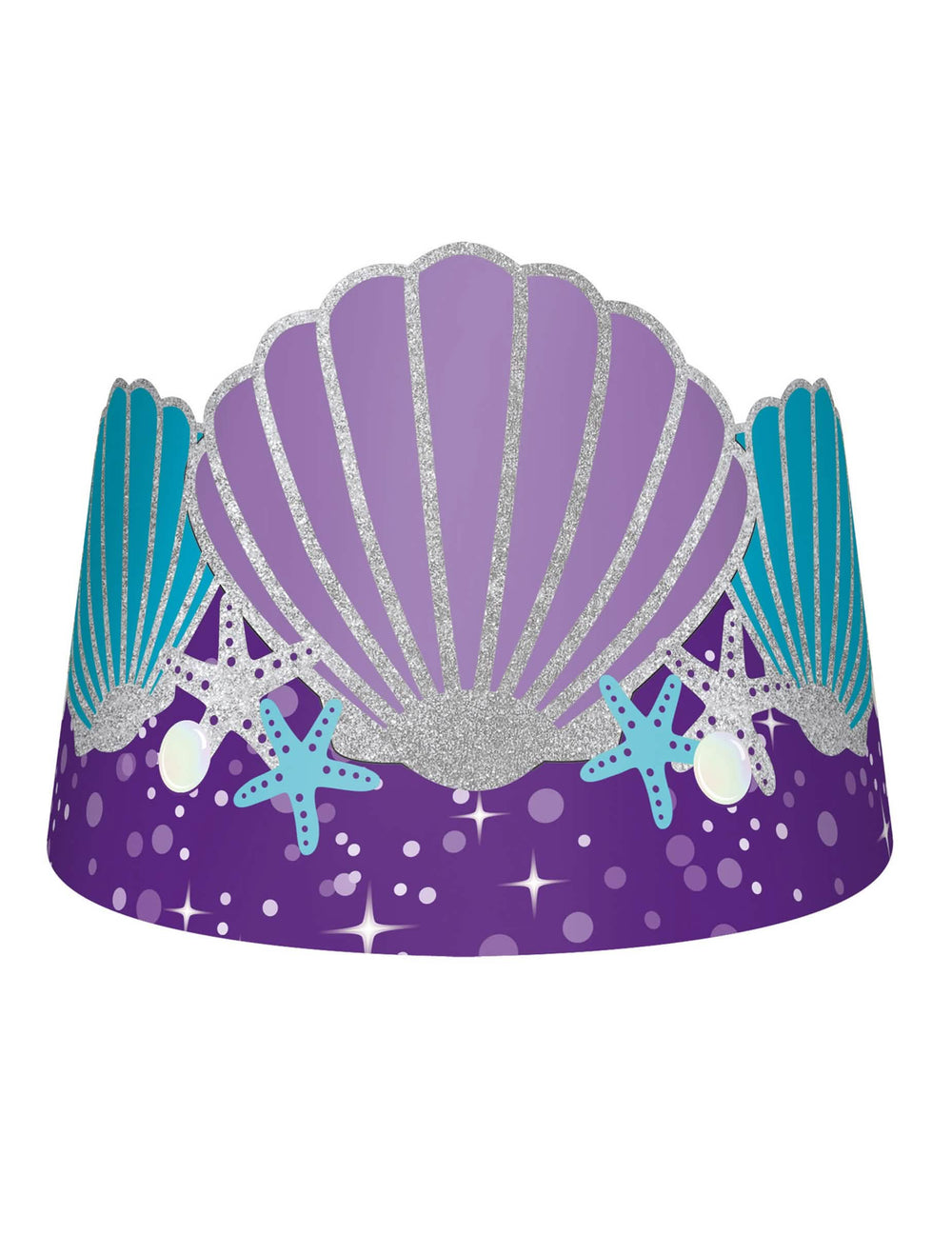 Coroas de cartão sonhos de sereias para criança violetas e azuis com conchas e estrelas-do-mar