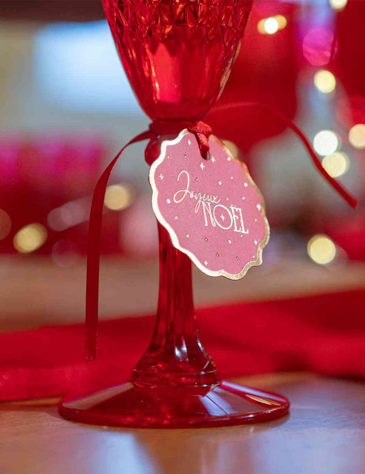 8 etiquetas Feliz Natal intemporal vermelho e dourado 4,5 cm