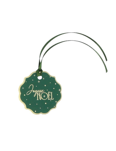 8 etiquetas Feliz Natal intemporal verde escuro e dourado 4,5 cm